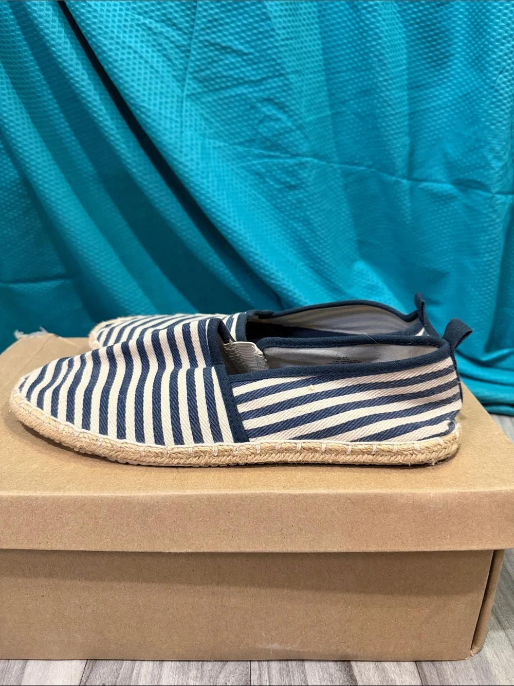 Zara Navy and White Striped Mens Boat Shoes